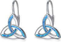 wholesale 925 Sterling Silver Blue Opal Triquetra Drop Earrings with Celtic Design-Blue opal celtc knot earrings