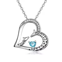wholesale 925 Sterling Silver Giraffe Birthstone Heart Pendant Necklace-12-Dec-Lab Created Blue Topaz