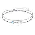 wholesale 925 Sterling Silver Stretching Cat Moonstone Beaded Chain Bracelet Platinum Plated-0-0
