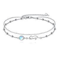 wholesale 925 Sterling Silver Stretching Cat Moonstone Beaded Chain Bracelet Platinum Plated-cat bracelet