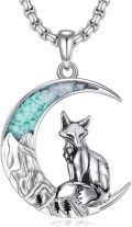 wholesale 925 Sterling Silver Fox on Turquoise Crescent Moon Pendant Necklace-0-0