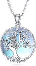 wholesale 925 Sterling Silver Blue Moonstone Tree of Life Raven Owl Pendant Necklace for Women-0-0