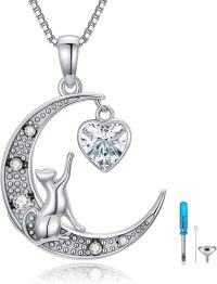 wholesale TOUPOP Cat Urn Necklace Sterling Silver Moon Ash Pendants Cremation Jewelry Memorial Necklaces For Ashes Keepsake Jewelry For Women Cat Mom -undefined