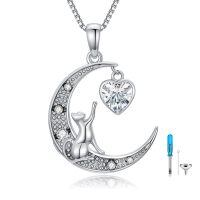 TOUPOP Sterling Silver Moon Ash Pendant Cat Cremation Jewelry Memorial Necklace-undefined