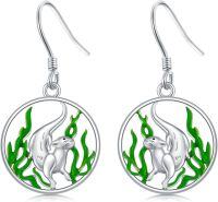 wholesale 925 Sterling Silver Sea Otter with Seaweed Circle Dangle Drop Earrings  for Women Girls-Otter Earrings