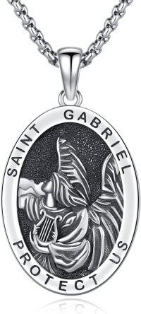wholesale Sterling Silver Archangel Medals St Pendant Necklace for Men Women-80-St Gabriel medal(oval silver)
