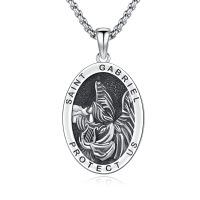wholesale 925 Sterling Silver Archangel Medals St Pendant Necklace for Men Women-80-St Gabriel medal(oval silver)