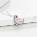 wholesale 925 Sterling Silver Red Crystal Heart Moon & Back Sisters Pendant Necklace-0-4