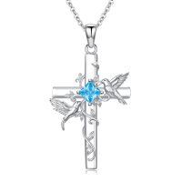 wholesale 925 Sterling Silver Cross Pendant With Blue Crystal Hummingbird Design-style1