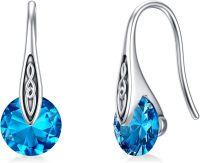 wholesale 925 Sterling Silver Birthstone Celtic Knot Dangle Earrings for Sensitive Ears-Silver-12-Dec