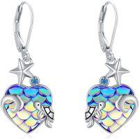 wholesale 925 Sterling Silver Heart-Shaped Mermaid Scale Turtle Drop Earrings for Women and Girls-Ocean