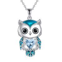 wholesale 925 Sterling Silver Birthstone Owl Pendant Necklace Jewelry Gift for Women-03-March