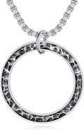 wholesale 925 Sterling Silver Circle Pendant Necklace with Hammered Texture and Chain for Women Men  45cm Length-0-0