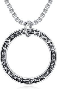 wholesale 925 Sterling Silver Circle Pendant Necklace with Hammered Texture and Chain for Women Men  45cm Length-Open Circle