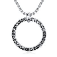 wholesale 925 Sterling Silver Circle Pendant Necklace with Hammered Texture and Chain for Women Men  45cm Length-Open Circle