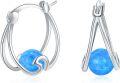 wholesale 925 Sterling Silver Blue Opal Huggie Hoop Earrings with Natural Stone Elements-0-0