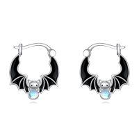 wholesale Silver Bat Shape Enamel Stone 925 Sterling Silver Hoop Earrings for Women - Animal Lover's Gift-Bat
