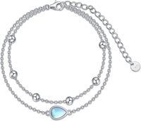 wholesale 925 Sterling Silver Teardrop Moonstone Beaded Chain Bracelet & Anklet Set for Women and Girls-Layer Teardrop-7+2in