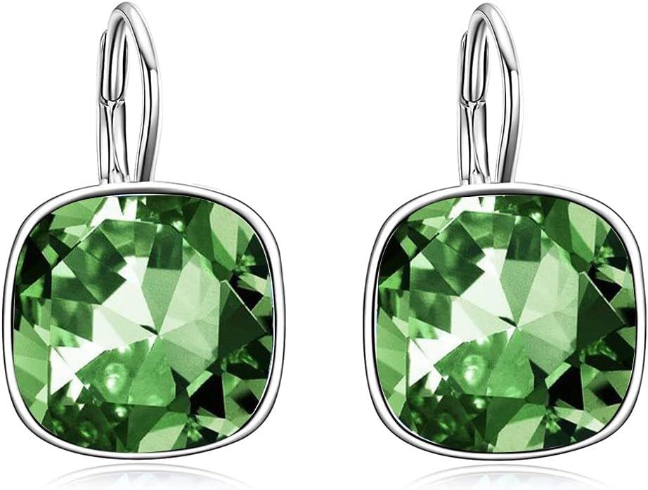 Sterling Silver Austrian Crystal Hypoallergenic Leverback Earrings Women s Gift-Green