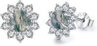 wholesale 925 Sterling Silver Green Quartz Flower Stud Earrings with Cubic Zirconia and Celtic Knot Design - Hypoallergenic Jewelry for Women-D-Moss Agate Earrings