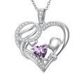 TOUPOP 14K Gold & Zircon Heart Necklace, Mother's Birthstone Jewelry Gift-0-0