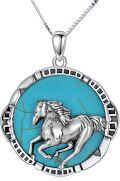 wholesale 925 Sterling Silver Natural Turquoise Running Horse Pendant Necklace-0-0