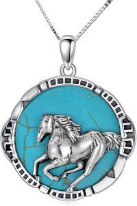 wholesale 925 Sterling Silver Natural Turquoise Running Horse Pendant Necklace-Horse