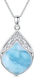 wholesale Sterling Silver Natural Stone Celtic Knot Teardrop Pendant Necklace-0-36