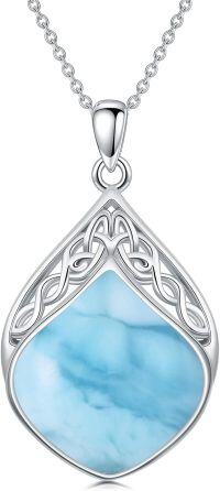 wholesale Sterling Silver Natural Stone Celtic Knot Teardrop Pendant Necklace-Larimar