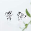 wholesale 925 Sterling Silver Cute Cat Stud Earrings with Heart Design for Women and Girls-0-1