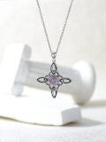 wholesale 925 Sterling Silver Amethyst Knot Cross Pendant Necklace-0-2