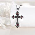 wholesale 925 Sterling Silver Red Garnet Cross Pendant Necklace Religious -0-2