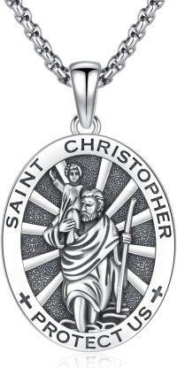 wholesale Sterling Silver Archangel Medals St Pendant Necklace for Men Women-28-St Christopher(4-oval silver)