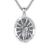 wholesale 925 Sterling Silver Archangel Medals St Pendant Necklace for Men Women-28-St Christopher(4-oval silver)