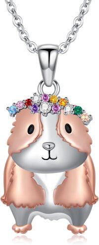 wholesale  Sterling Silver Birthstone Highland Cow Panda Fox Frog Koala Guinea Pig Elephant Necklace Gift -Guinea Pig