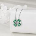 wholesale 925 Sterling Silver Moonstone Convertible Necklace for Women - Four Leaf Clover Heart Pendant Green Crystal Accents-0-8