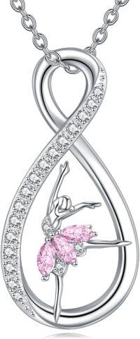 wholesale 925 Sterling Silver Pink Crystal Ballerina Pendant Necklace for Women Girls Gifts-Dancer Necklace