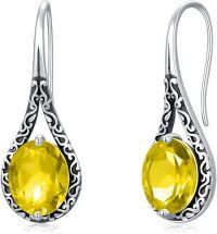 wholesale 925 Sterling Silver Natural Created Gemstone Teardrop Earrings for Mother s Day Women Her Daughter Mom Grandma-11-Nov-Citrine