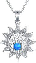 wholesale 925 Sterling Silver Blue Opal Evil Eye Sunburst Pendant Necklaces for Women Girls' Gifts-0-0