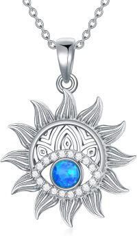 wholesale 925 Sterling Silver Blue Opal Evil Eye Sunburst Pendant Necklaces for Women Girls' Gifts-C-Evil Eye