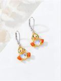 wholesale 925 Sterling Silver Adorable Duck Earrings Wholesale With Heart Charm And Rainbow Glow Design-0-1