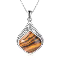 wholesale 925 Sterling Silver Moonstone Lapis Larimar Moss Agate Teardrop Filigree Pendant-Tiger Eye Stone teardrop necklace