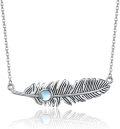 wholesale 925 Sterling Silver Rainbow Moonstone Feather Pendant Necklace for Women Native American Style Gemstone s-0-0