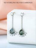 wholesale 925 Sterling Silver Green Moss Agate Teardrop CZ Drop Earrings for Women-0-2