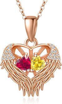 wholesale Sterling Silver 2 Birthstones Angel Wings Necklace for Women-07-11-Jul-Nov
