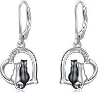 wholesale TOUPOP Cat Earrings For Women Sterling Silver Leverback Animal Dangle Earrings Hypoallergenic Jewelry Cute Cat Lover Gifts For Mom Wife Daughter On Mother's Day Birthday Anniversary -undefined