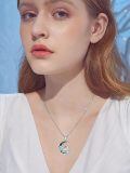 wholesale 925 Sterling Silver Crescent Moon Lotus Flower Abalone Shell Pendant Necklace For Women-0-1