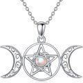 wholesale 925 Sterling Silver Moon & Star Pentagram Opalite Gemstone Necklace for Women Girls-0-0