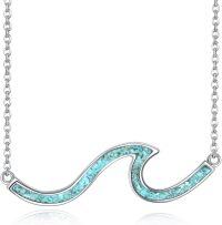 wholesale Gold 925 Sterling Silver Ocean Wave Pendant Necklaces Minimalist Chain Beach  for Women-Turquoise