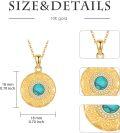 wholesale Gold 925 Sterling Silver Turquoise Round Stone Pendant Necklace with Floral Design for Women-0-4